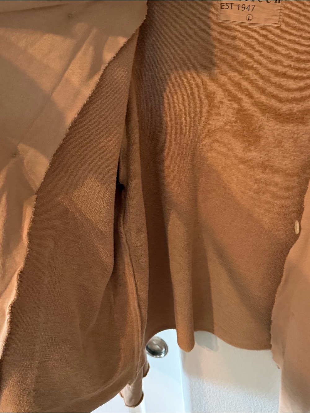 Frank and Eileen Mini Belfast Cropped Sweatshirt Peacoat in Camel Size L - Picture 10 of 12